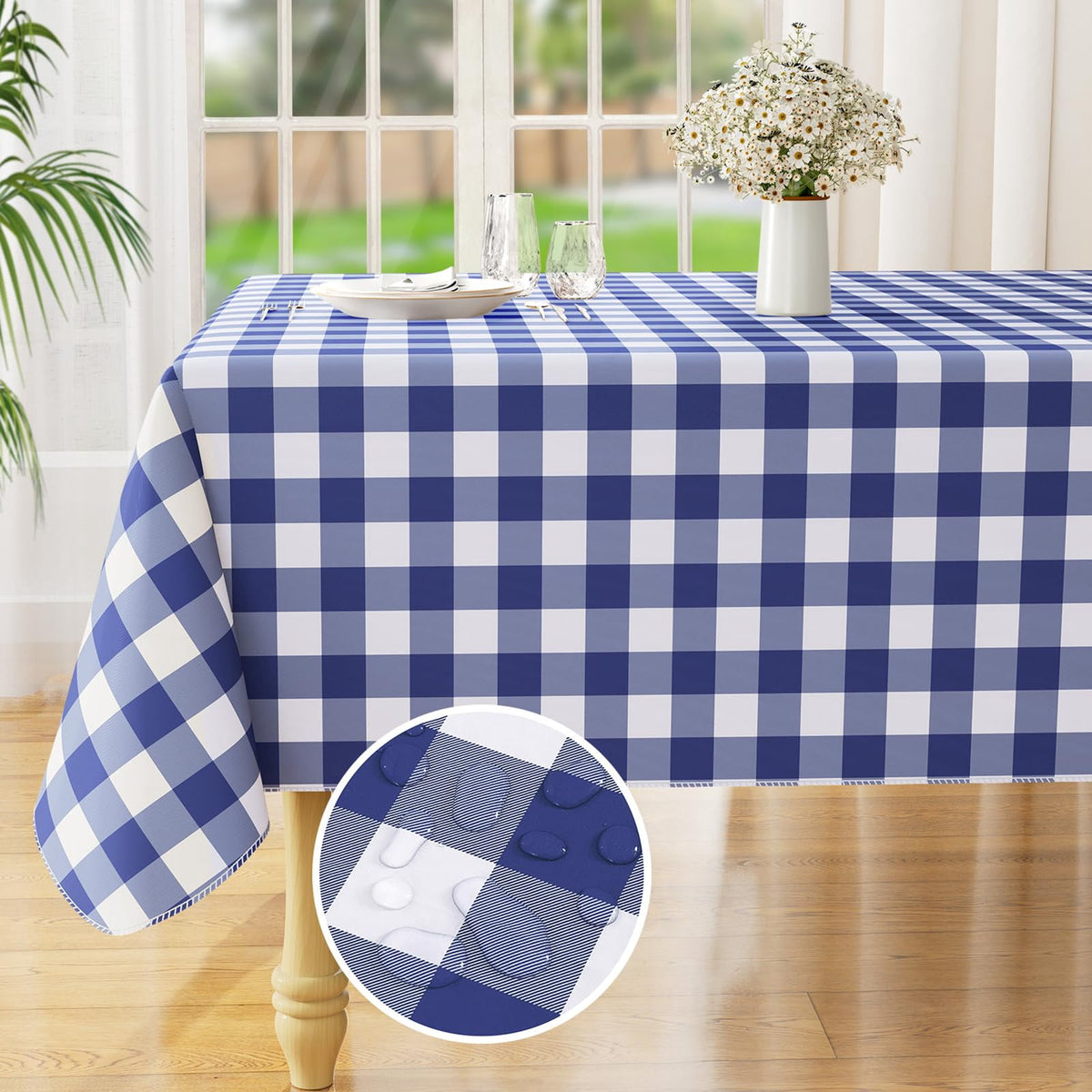 decorUhome Rectangle Tablecloth, Waterproof Vinyl Flannel Backed Table Cloth, Buffalo Wipeable Plastic Table Cover for Kitchen and Outdoor, Black and White, 60" x 84"