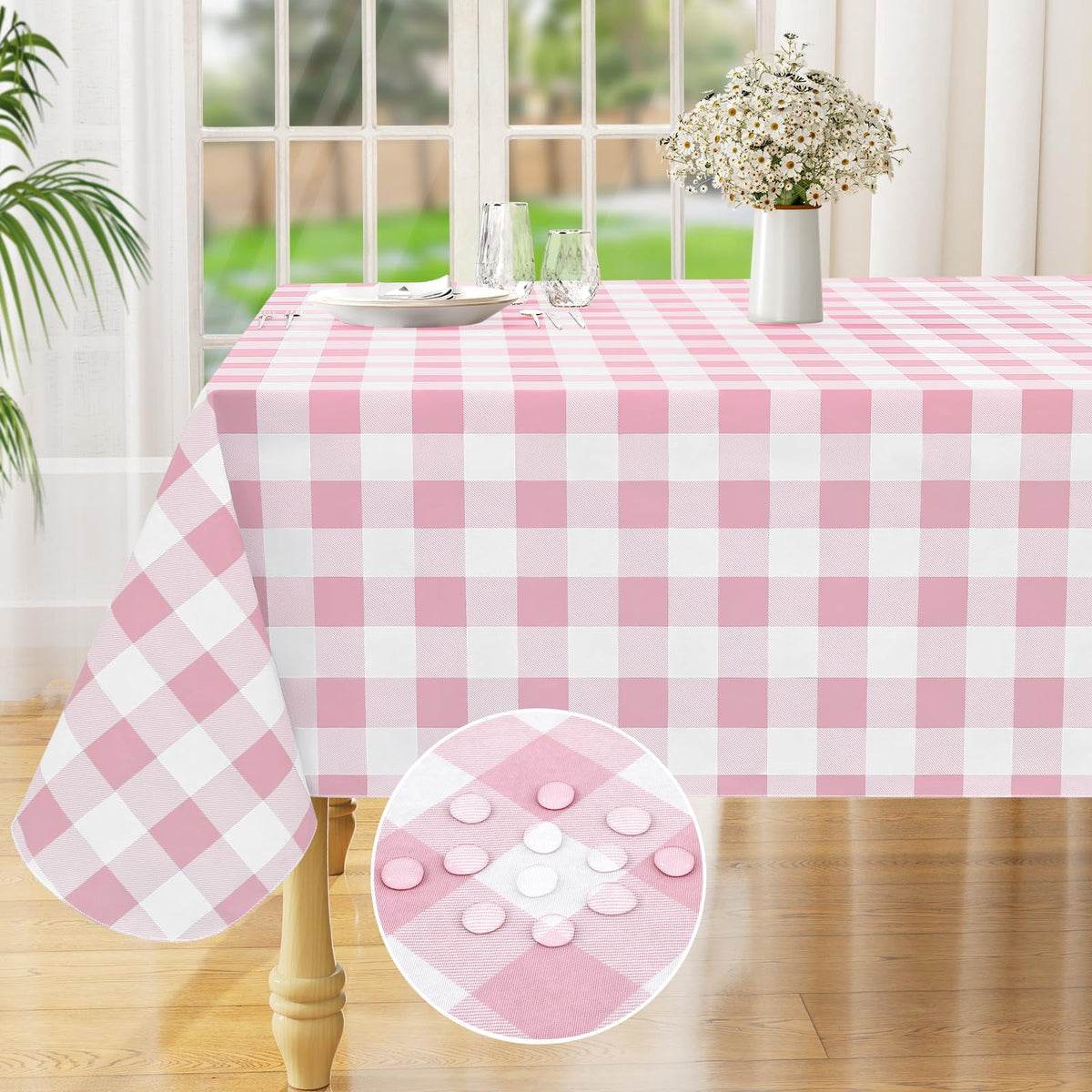 decorUhome Rectangle Tablecloth, Waterproof Vinyl Flannel Backed Table Cloth, Buffalo Wipeable Plastic Table Cover for Kitchen and Outdoor, Black and White, 60" x 84"