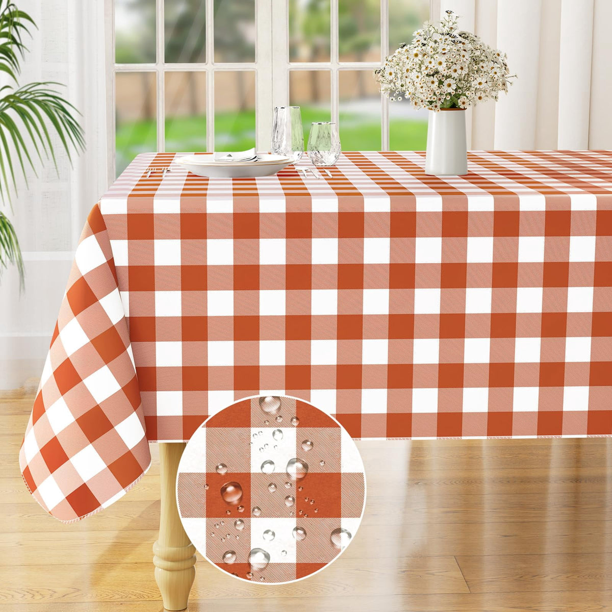 decorUhome Rectangle Tablecloth, Waterproof Vinyl Flannel Backed Table Cloth, Buffalo Wipeable Plastic Table Cover for Kitchen and Outdoor, Black and White, 60" x 84"