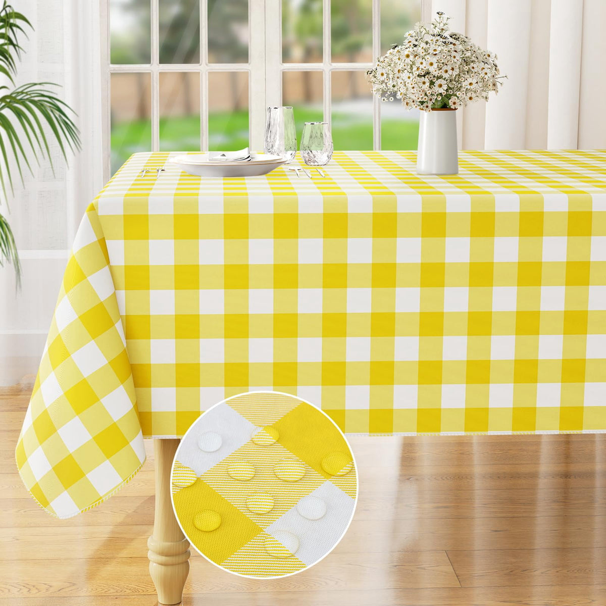 decorUhome Rectangle Tablecloth, Waterproof Vinyl Flannel Backed Table Cloth, Buffalo Wipeable Plastic Table Cover for Kitchen and Outdoor, Black and White, 60" x 84"