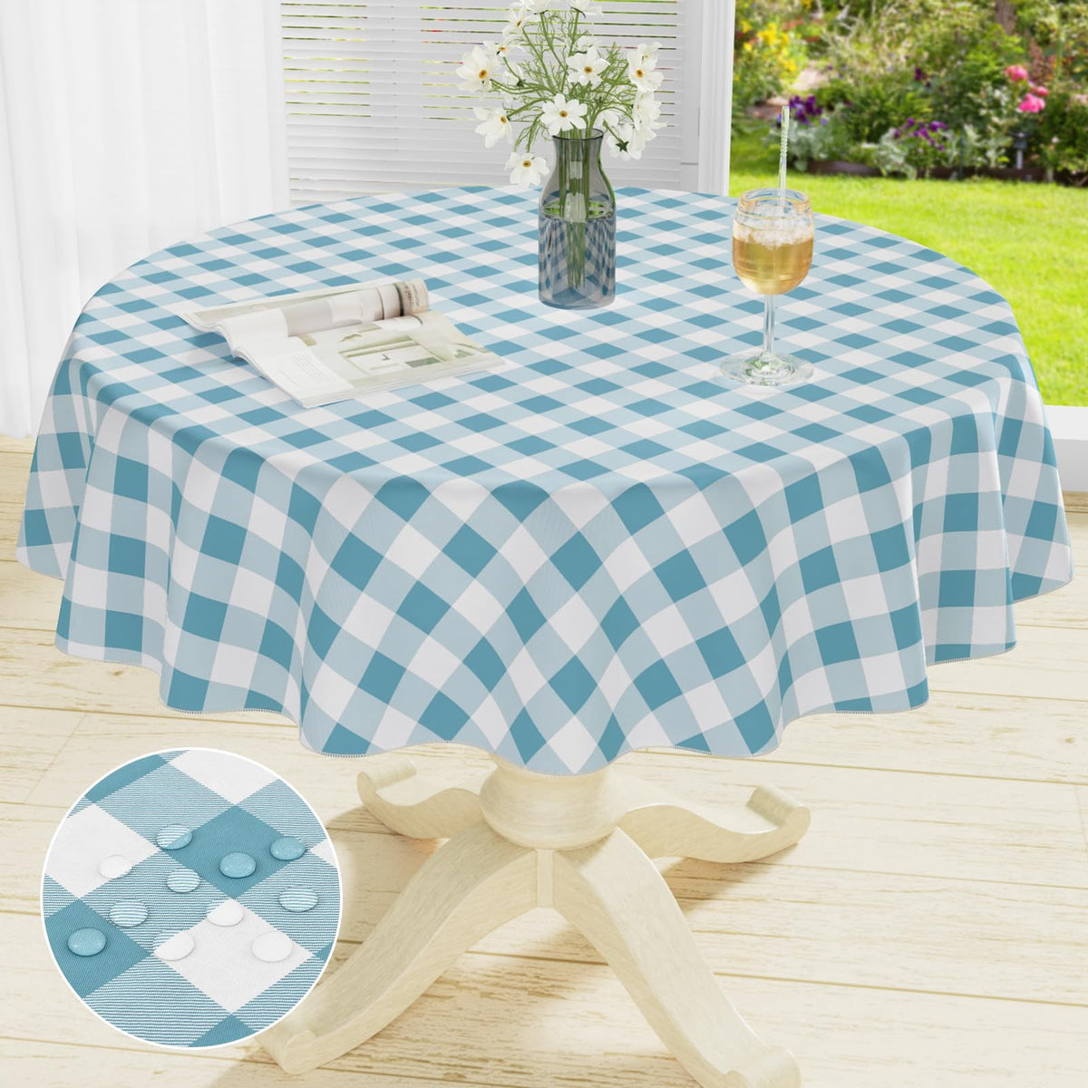decorUhome Rectangle Tablecloth, Waterproof Vinyl Flannel Backed Table Cloth, Buffalo Wipeable Plastic Table Cover for Kitchen and Outdoor, Black and White, 60" x 84"