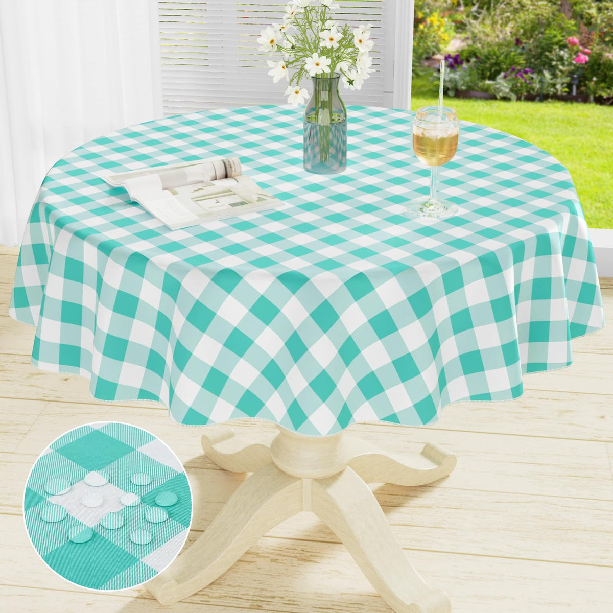 decorUhome Rectangle Tablecloth, Waterproof Vinyl Flannel Backed Table Cloth, Buffalo Wipeable Plastic Table Cover for Kitchen and Outdoor, Black and White, 60" x 84"
