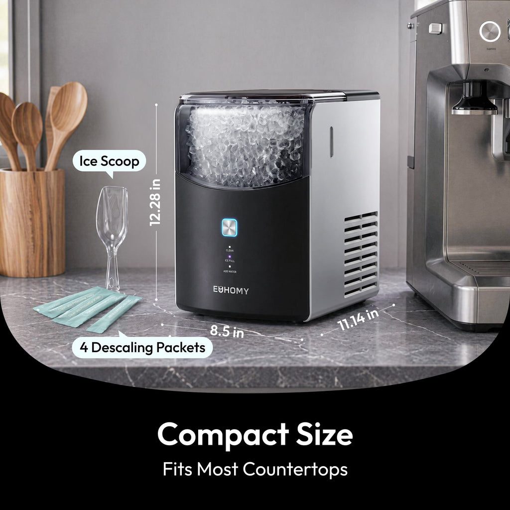 EUHOMY Countertop Nugget Ice Maker, 35lbs/24H Chewable Ice Machine, Self-Cleaning, Quiet Operation, Portable for Home, Office, Bar & RV, Black
