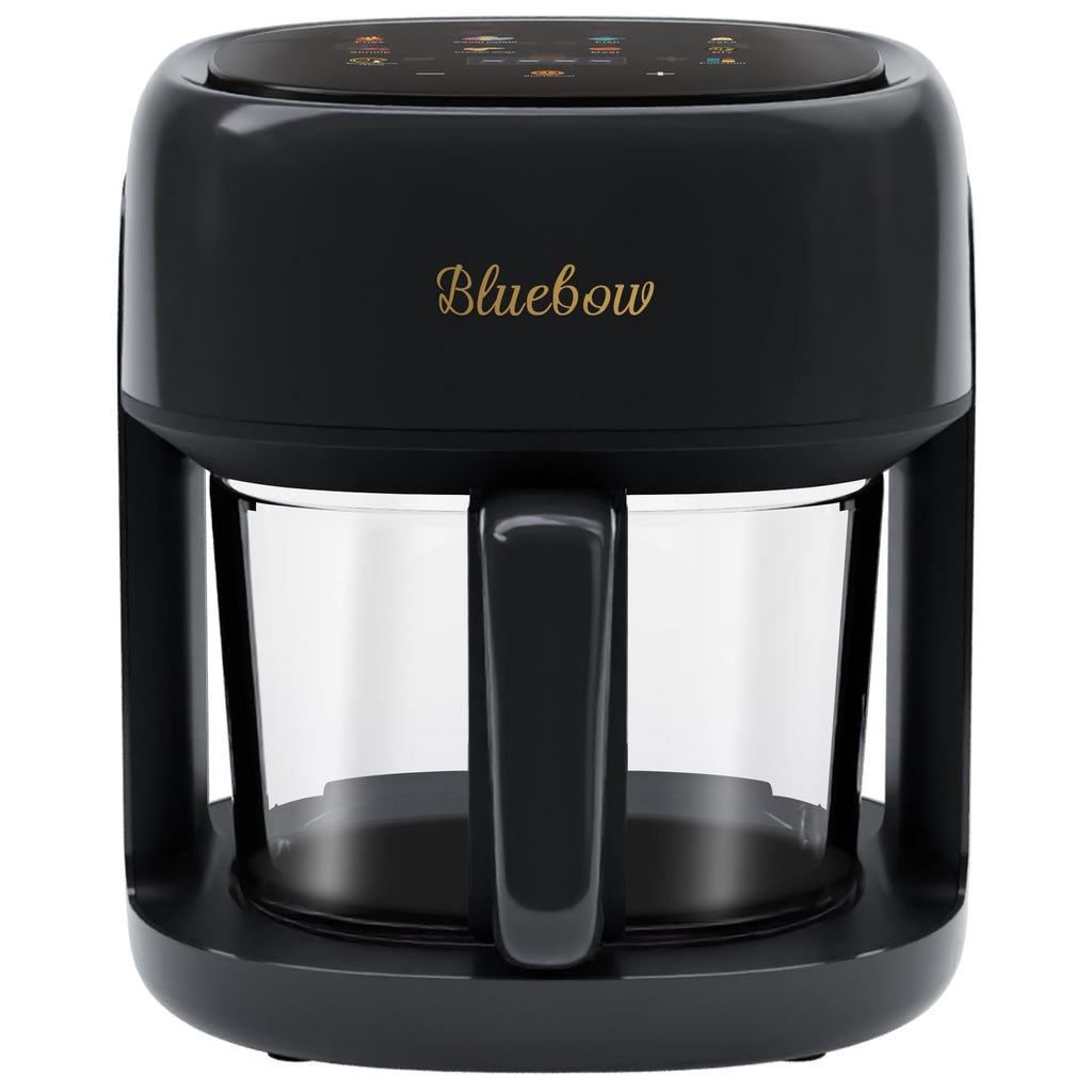 Bluebow 5 Quart Air Fryer with 360° Viewing Glass Pot, 8-in-1 Digital Touchscreen, Nonstick & Dishwasher Safe Basket, Less Oil, 1350W (White)