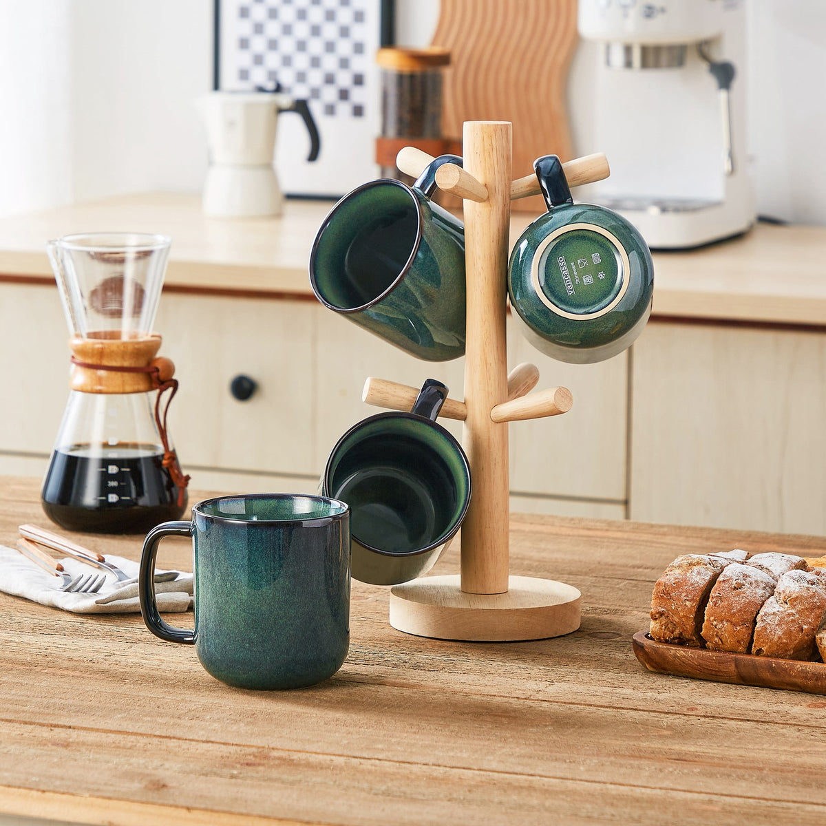 Malacasa Stoneware Coffee Mugs Set, 12 oz Coffee Cups Set of 4, Dishwasher & Microwave Safe, Green