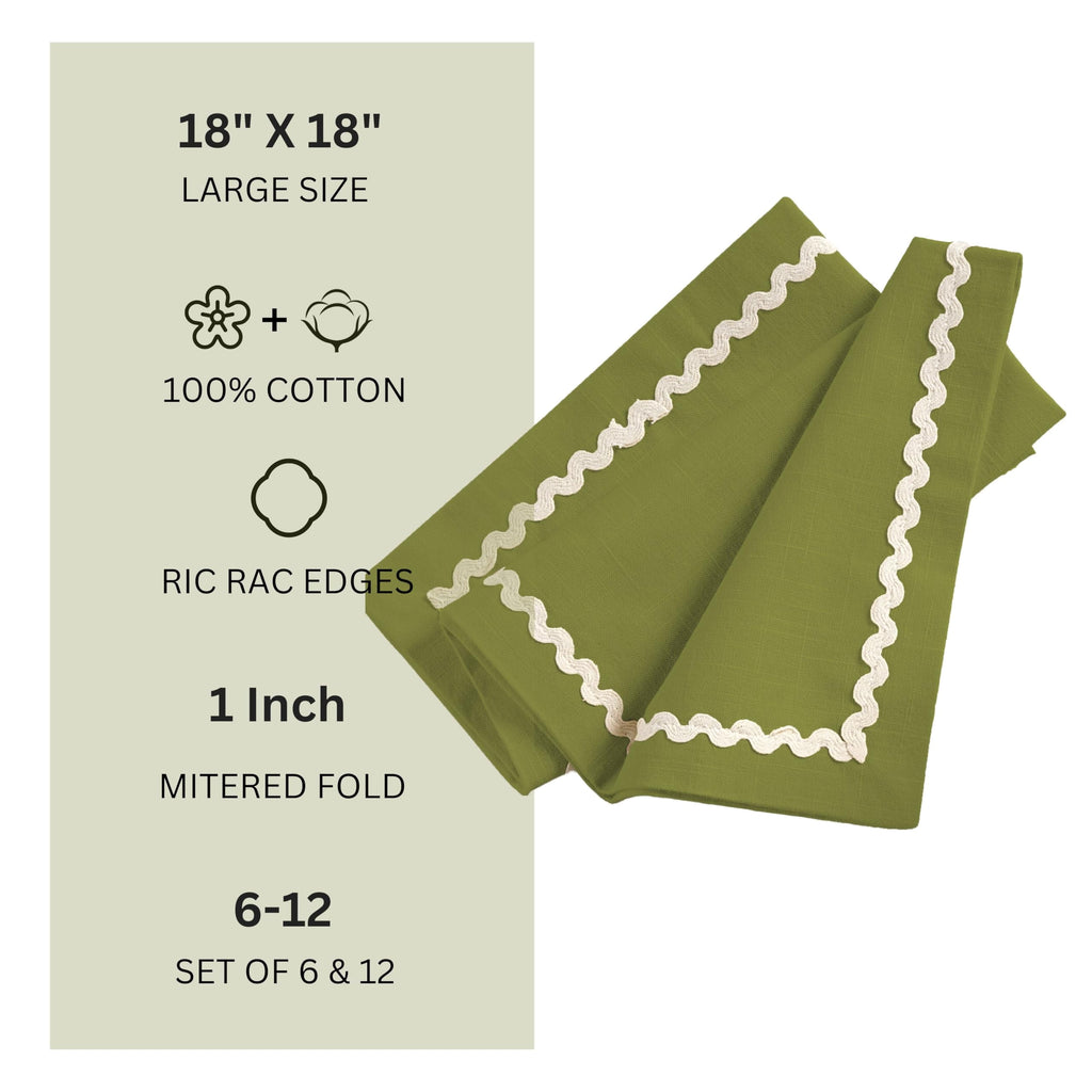 Fingercraft Cloth Napkin, Soft Quality Cotton Linen Blend Fabric, Dinner Napkins with Premium White Lace, 6 Pack, 20”x20” Aqua
