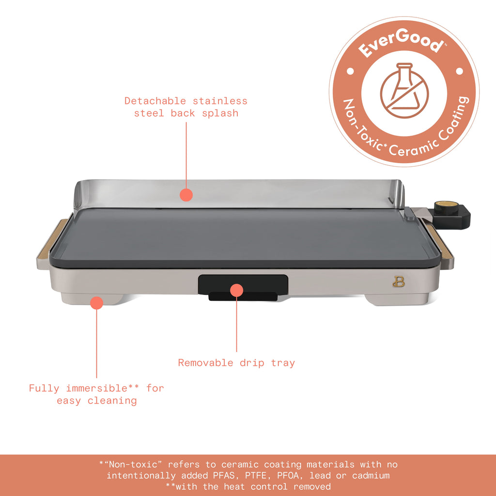 Beautiful XL Electric Griddle 12" x 22" with EverGood Ceramic Nonstick Coating, Thyme Green by Drew Barrymore