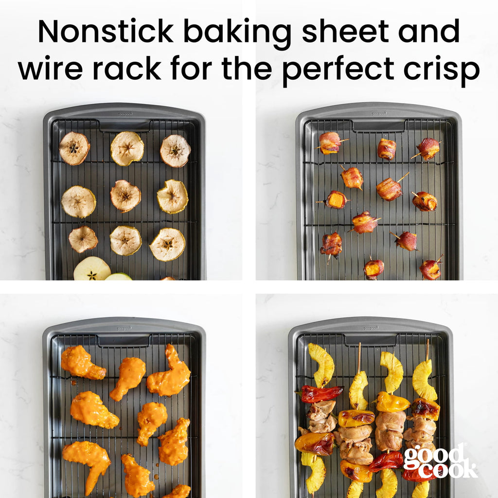 GoodCook 15” x 10.5” Nonstick Carbon Steel Baking Pan & Raised Wire Rack