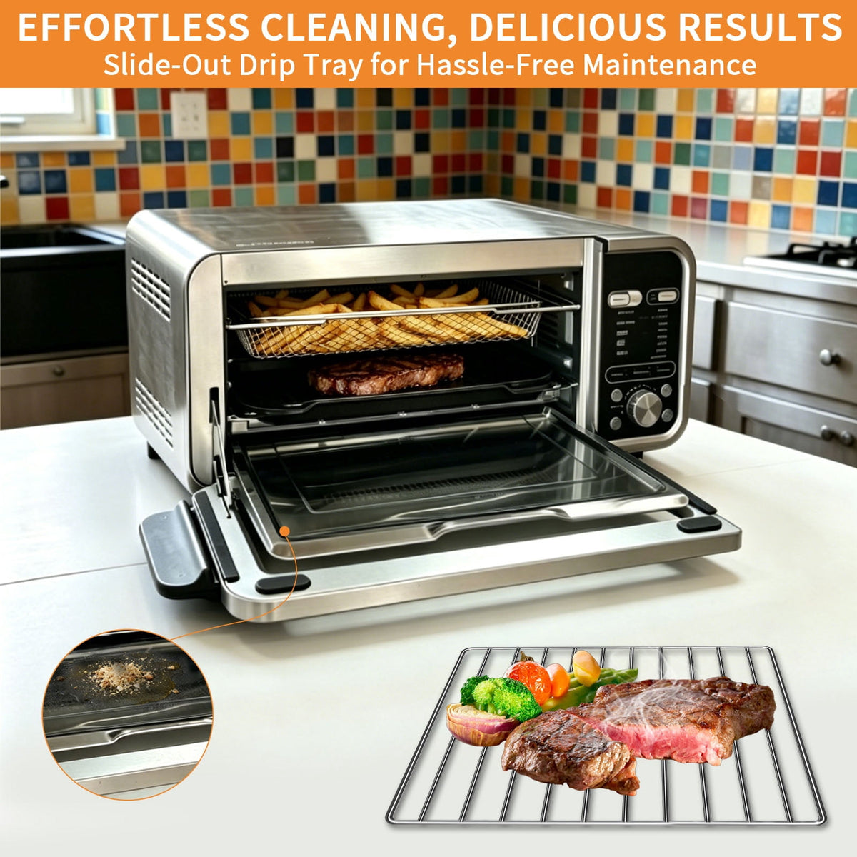 Air Fryer Replacement Parts for Ninja Flip Toaster Oven & Air Fryer SP151, 13.8''× 10.6'' Air Fryer Accessories Basket Grill Rack Crumb Tray Drip Pan