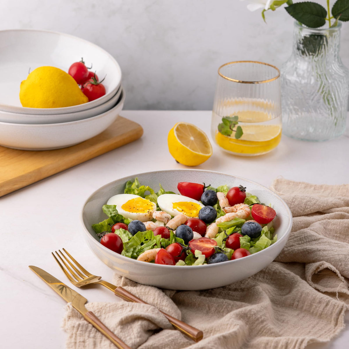 AmorArc 8.5'' Large Ceramic Pasta Bowls Set, 36oz Stoneware Bowls Set of 6 for Kitchen, Reavtive Glaze Bowls-Microwave,Dishwasher Safe for Pasta,Salad,Oatmeal-Ceylon Blue