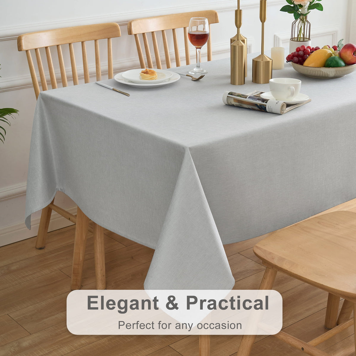 Inosoo Faux Linen Textured Rectangle Tablecloth - 60 x 84 inch Waterproof & Machine Washable Linen-Look Cloth Table Cover, White