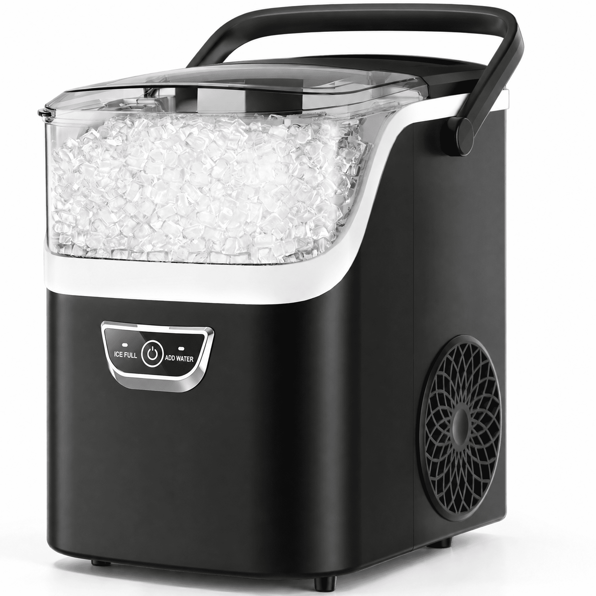 Snowyermine Nugget Ice Maker Countertop with Handle, 35lbs/Day Portable Pebble Ice Machine, Chewable Sonic Ice Ready in 5 Mins, Anti-Fingerprint Matte Self-Cleaning Ice Maker for Home, Kitchen, Party
