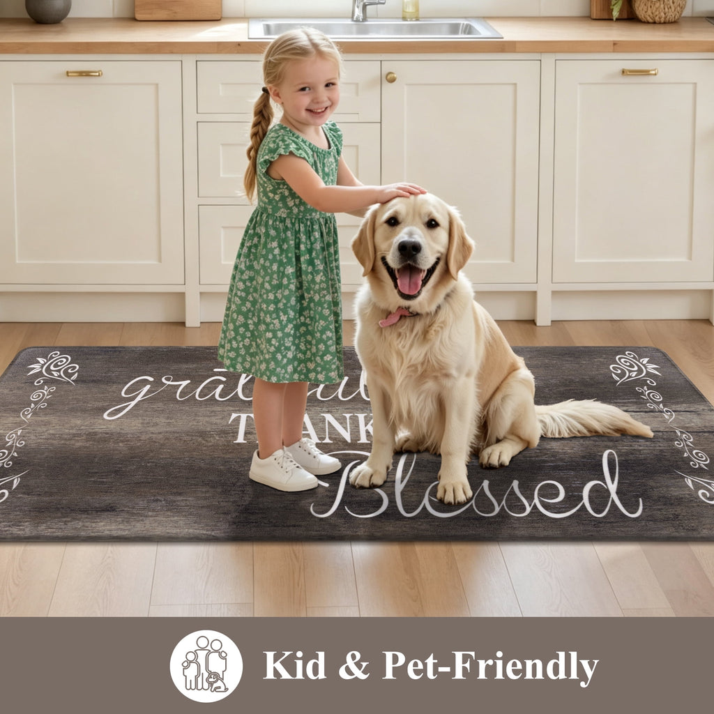 MeyJey Farmhouse Kitchen Rug Set of 2, Non-Slip Anti-Fatigue Waterproof Cushioned Mat for Kitchen, Dining & Laundry Room, 18"x30"+18"x48" Teal/Brown