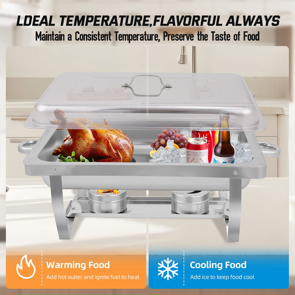 Jacgood 5 Pack Chafing Dish Buffet Set 8Qt. Foldable Rectangular Chafer Set, Stainless Steel Catering Warmer Set W/Full Size Water Pan, Food Pan, Fuel Holder for Cooked Food Insulation