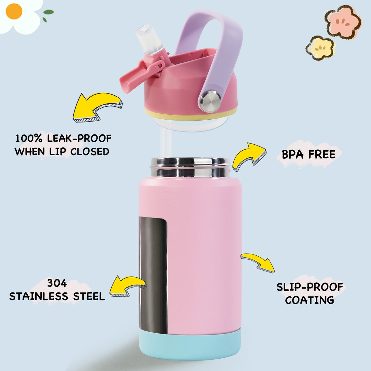Hawsaiy 12oz Kids Insulated Water Bottle with Straw Lid, Leak-Proof Stainless Steel BPA-Free Thermos for School Boys and Girls