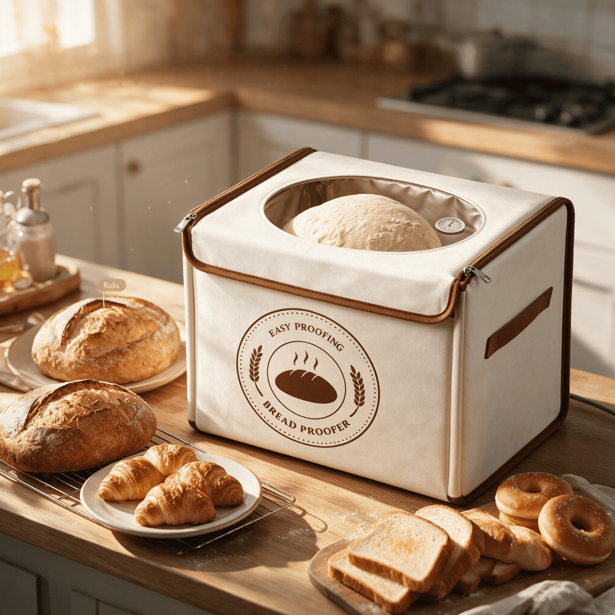 MYMULIKE Foldable Bread Proofing Box, 600D Oxford 50-113°F Temp Control & 48H Timer, 3-Side Heat Steel Rack for Sourdough, Bread, Pizza, Yogurt, Kombucha