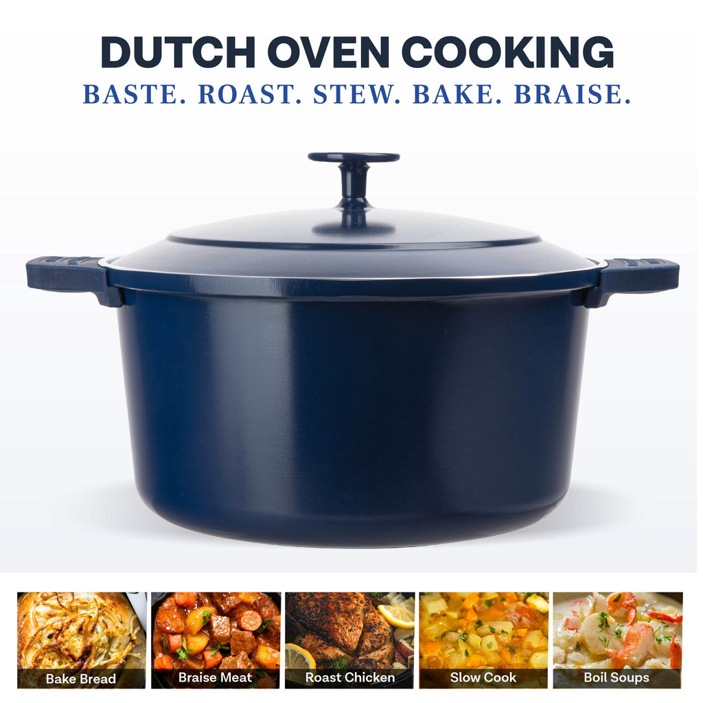 Gotham Steel Ceramic Hammered 5 Qt Lightweight Dutch Oven Pot with Lid & Holders, Oven Safe & Even Heat Retaining Dutch Oven for Bread Baking Sourdough, Soup, 70% Lighter than Cast Iron, Navy