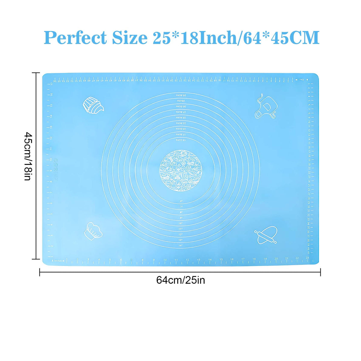 Large Pink Silicone Baking Mat, 25"x18" Non-Stick Pastry Mat with Measurements for Dough, Bread, Baking, Fondant