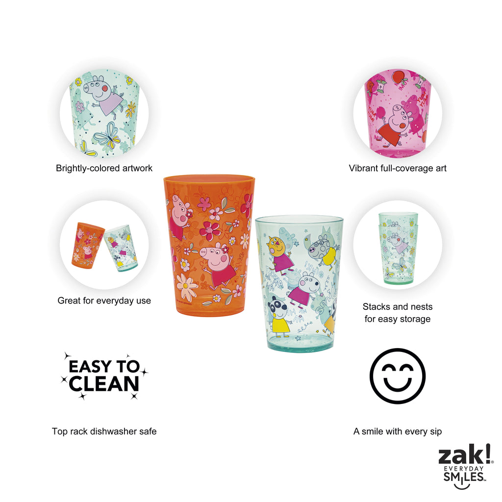 Zak Designs Gabbys Dollhouse Kids 4-Piece 14.5 oz Tumbler Set Durable Plastic Cups Fun Drinkware Nesting 4 pcs Set, Gabby and Friends