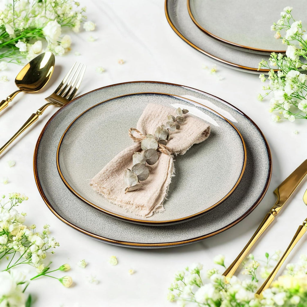 AmorArc Ceramic Dinner Plates Set of 6,10.5 Inch Handmade Reactive Glaze Stoneware Plates,Large Rustic Shape Dinnerware Dish Set for Kitchen, Microwave & Dishwasher Safe,Scratch Resistant-Pearl White