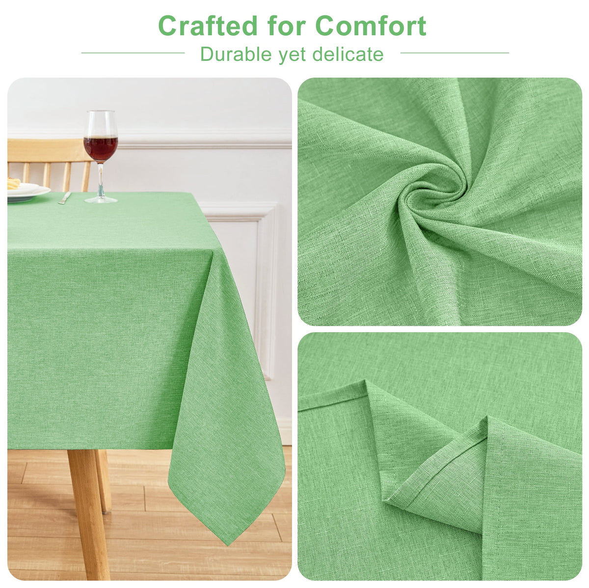 Inosoo Faux Linen Textured Rectangle Tablecloth - 60 x 84 inch Waterproof & Machine Washable Linen-Look Cloth Table Cover, White
