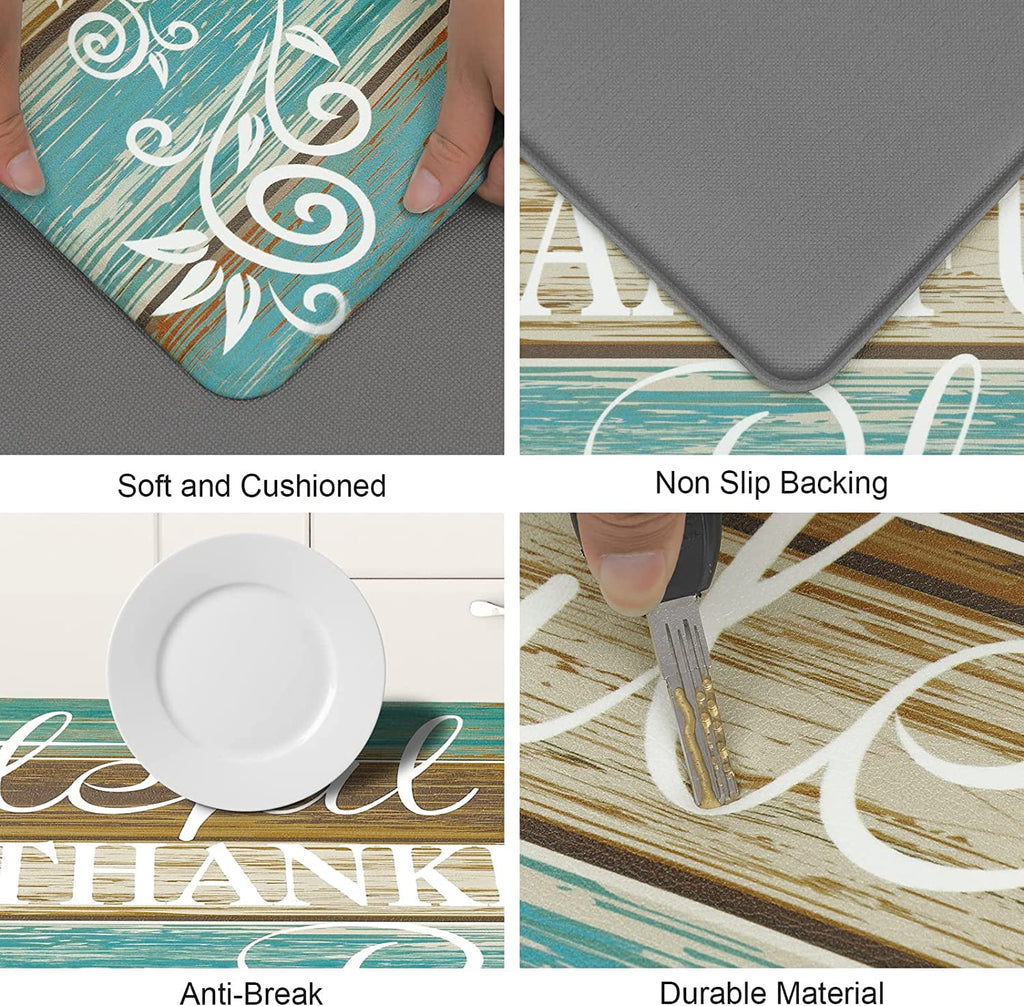 Findosom 2pcs Kitchen Rug Set, 18"x30"+18"x47" Non-slip Anti-Fatigue Kitchen Mats Farmhouse Waterproof Kitchen Runner,Ergonomic Comfort Cushioned Standing Mat for Floor,Home,Office,Sink,Laundry Blue