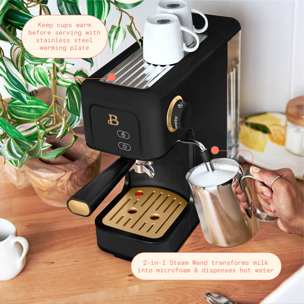 Beautiful by Drew Barrymore Slim Espresso Machine, 20-Bar Pressure, Black Sesame
