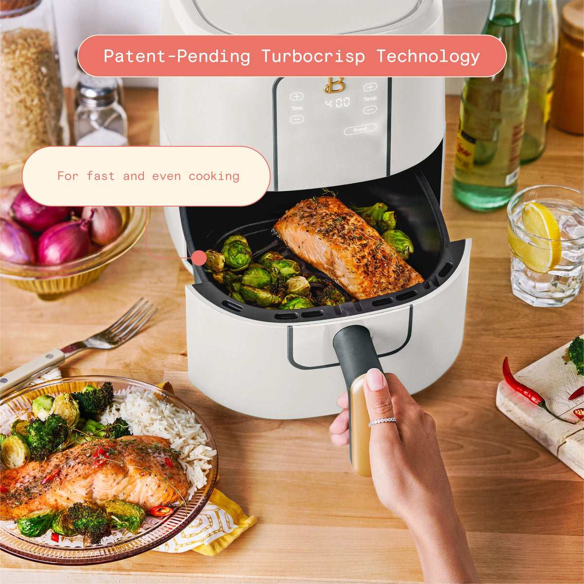 Beautiful 3 Qt Air Fryer with TurboCrisp Technology, EverGood Non-Toxic Ceramic Nonstick Coating, Chocolate by Drew Barrymore