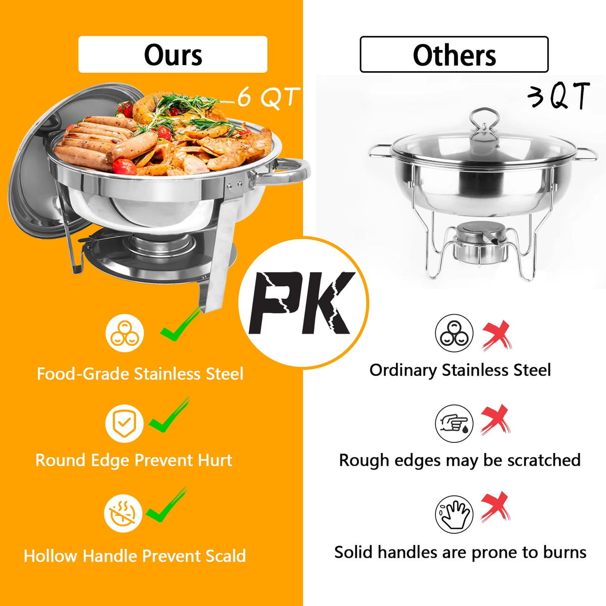 Jacgood Chafing Dish Buffet Set 4 Pack 8QT Full Pan Stainless Steel Food Warmer Chafer Complete Set with Water Pan, Chafing Fuel Holder for Home Party, Buffets, Wedding, Banquet, Catering Events