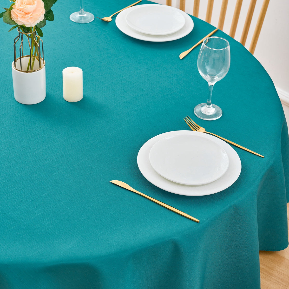 Inosoo Faux Linen Textured Rectangle Tablecloth - 60 x 84 inch Waterproof & Machine Washable Linen-Look Cloth Table Cover, White