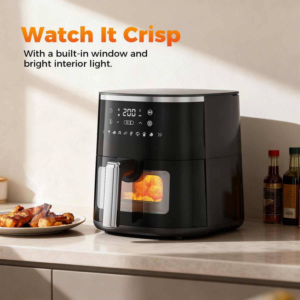 4QT Air Fryer with 8 Cooking Presets, Air Fry, Roast, Bake, Reheat, Dehydrate, Flip Reminder, 1200W, 140-400°F, Compact Design