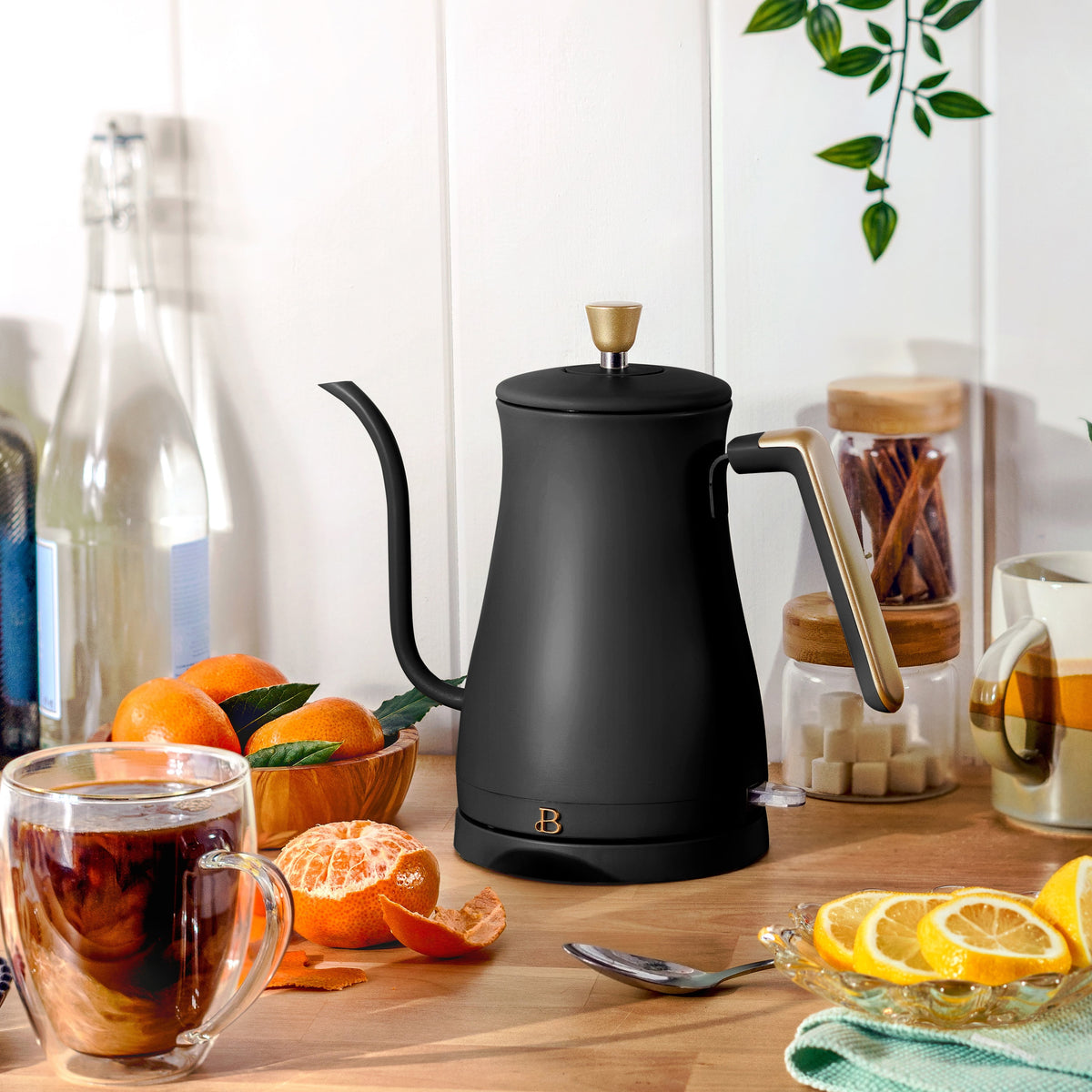 Beautiful 1-Liter Electric Gooseneck Kettle 1200 W, Chocolate by Drew Barrymore