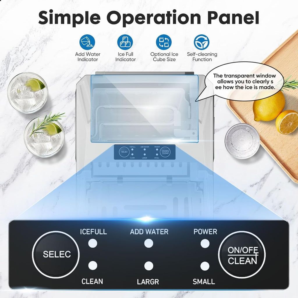 Simenmax Ice Maker Countertop – 26lbs Desktop ice maker with Handle for Home, Kitchen, Office, Outdoors, RV, Camping, White