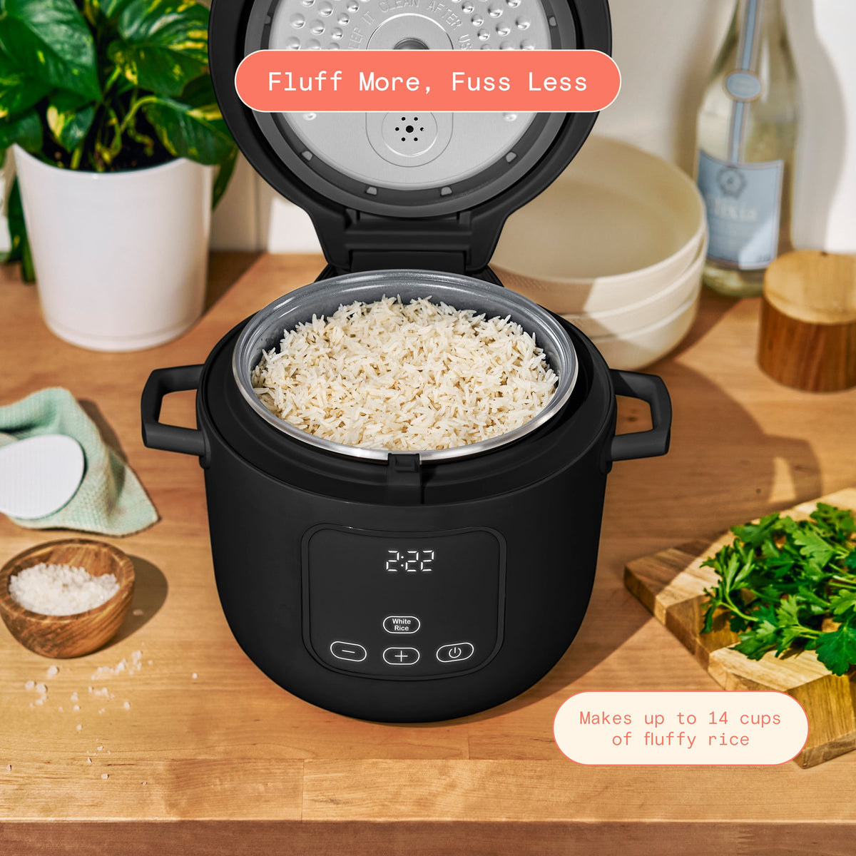 Beautiful 14-Cup Cooked, 6-Cups Uncooked Electric Rice and Grain Cooker, EverGood Ceramic Nonstick Coating, Thyme Green by Drew Barrymore