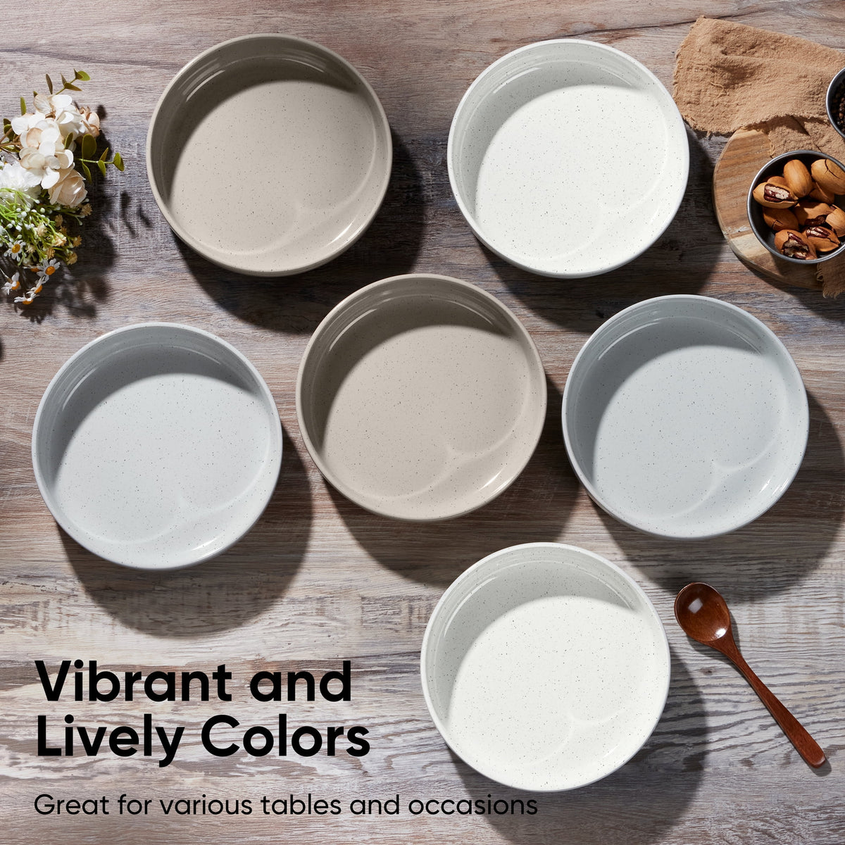 Vesteel Pasta Bowls Set of 6, 32oz Large Salad Bowl for Home Kitchen, Ceramic Serving Plates for Soup, Cereal, Fruits, Microwave & Dishwasher Safe, Speckled White