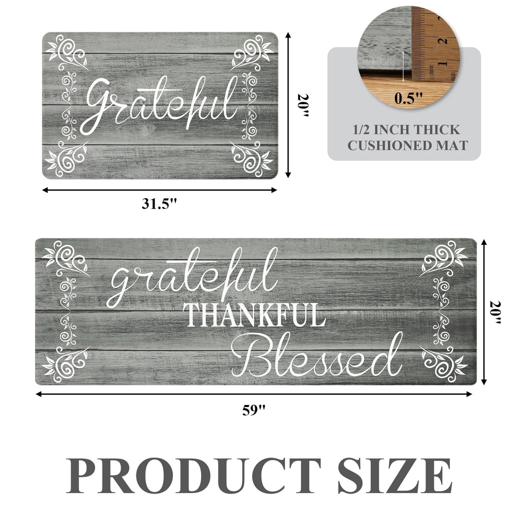 MeyJey Farmhouse Kitchen Rug Set of 2, Non-Slip Anti-Fatigue Waterproof Cushioned Mat for Kitchen, Dining & Laundry Room, 18"x30"+18"x48" Teal/Brown