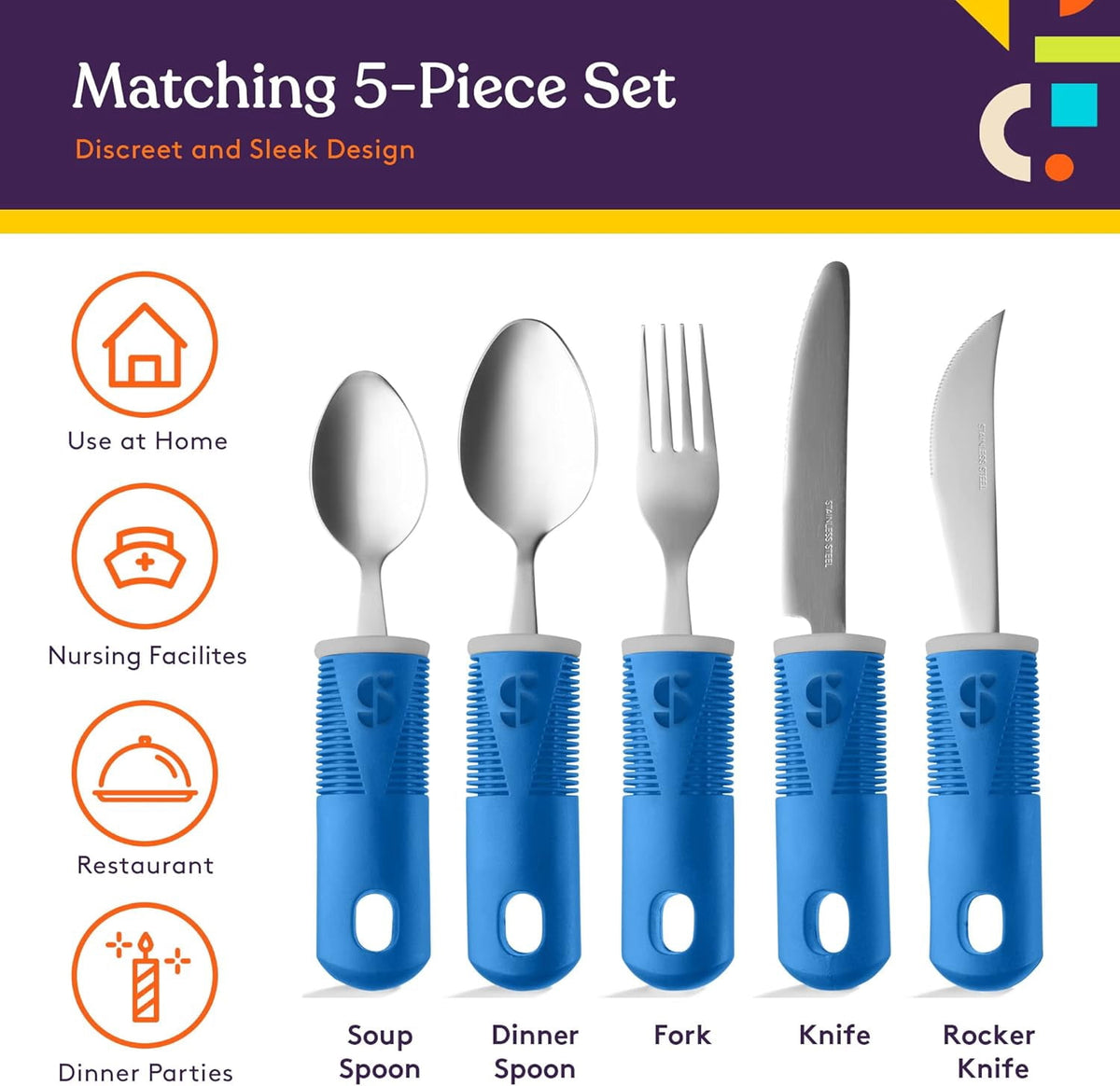 Jetcloudlive 4 Pcs Adaptive Utensils Stainless Steel Built up Utensils for Adults Complete Weighted Silverware Set Nonslip Easy Grip Silverware