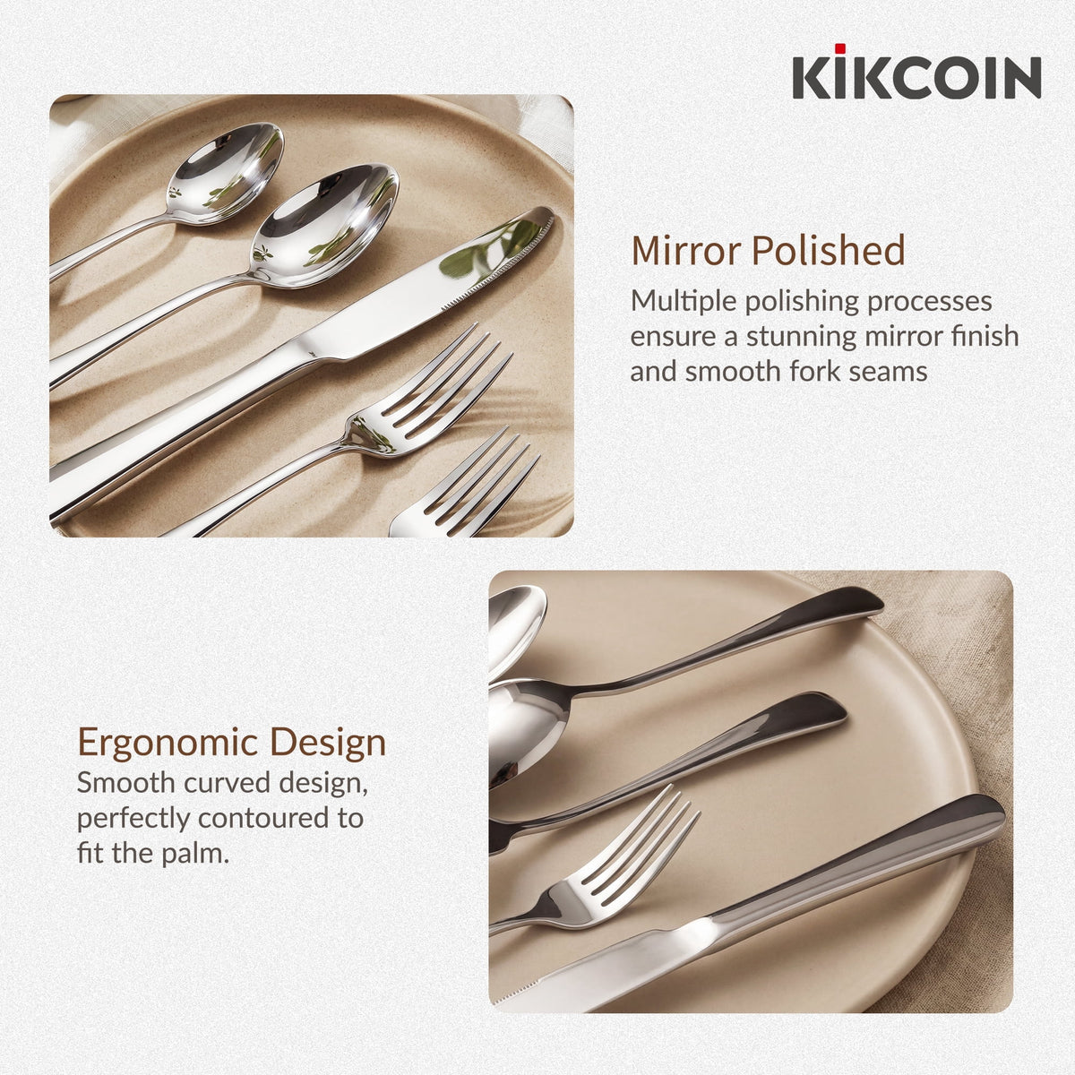 Kikcoin Silverware Set for 8, 49 Pcs Stainless Steel Flatware Set, Mirror Polished Tableware Cutlery for Home, Restaurant, Dishwasher Safe