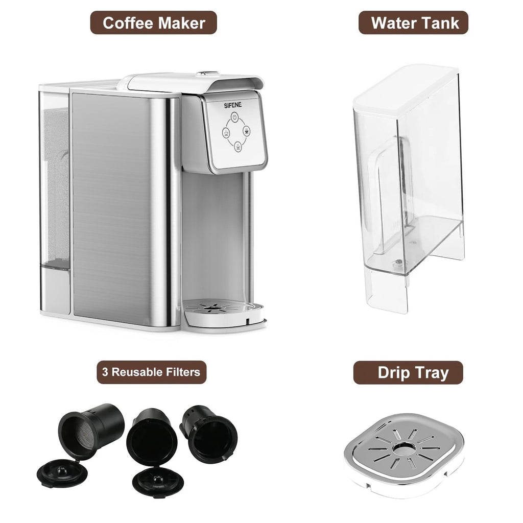 SIFENE 3-in-1 Single Serve Coffee Maker, Compatible with K Cup Capsules & Grounds, Tea Maker, 6-10 Oz Brew Sizes, 50 Oz Removable Reservoir, Fast Brew, Compact Design, 120V 1150W, Black