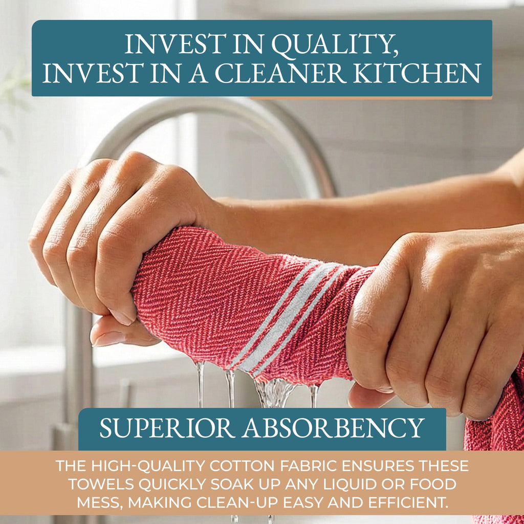 Kitchen Towels Set - 100% Pure Cotton Super Absorbent Hand Towel, Grey Tea Towels, Soft & Durable, Pack of 12 – 15”x25”, Grey Stripe