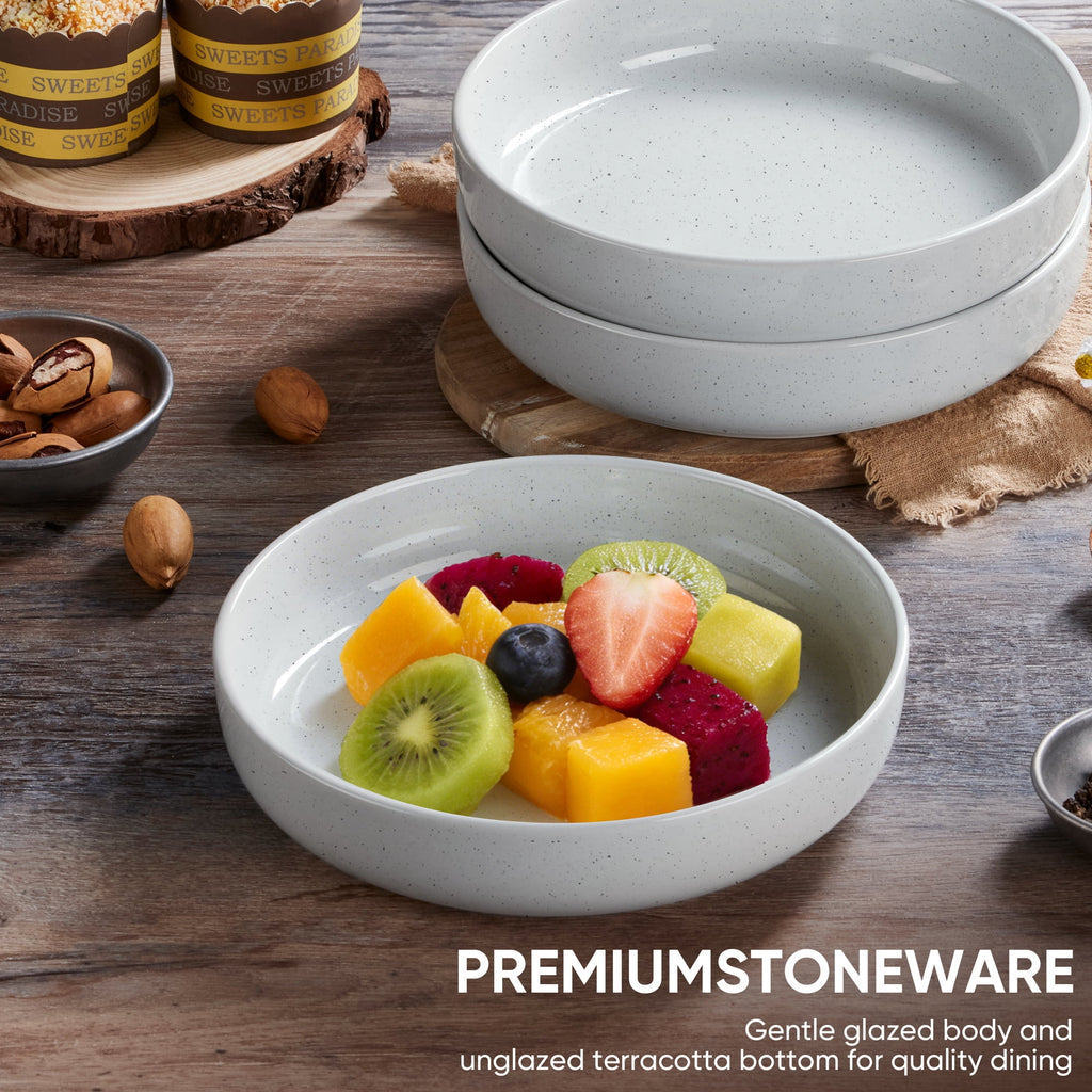 Vesteel Pasta Bowls Set of 6, 32oz Large Salad Bowl for Home Kitchen, Ceramic Serving Plates for Soup, Cereal, Fruits, Microwave & Dishwasher Safe, Speckled White