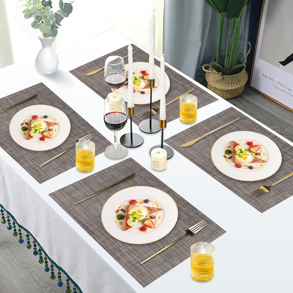 VCVCOO Navy Blue Placemats Set of 4 - Easy Clean Washable PVC Vinyl Placemats - Wipeable Heat Resistant Woven Table Mats for Dining Table - 12x18 inch