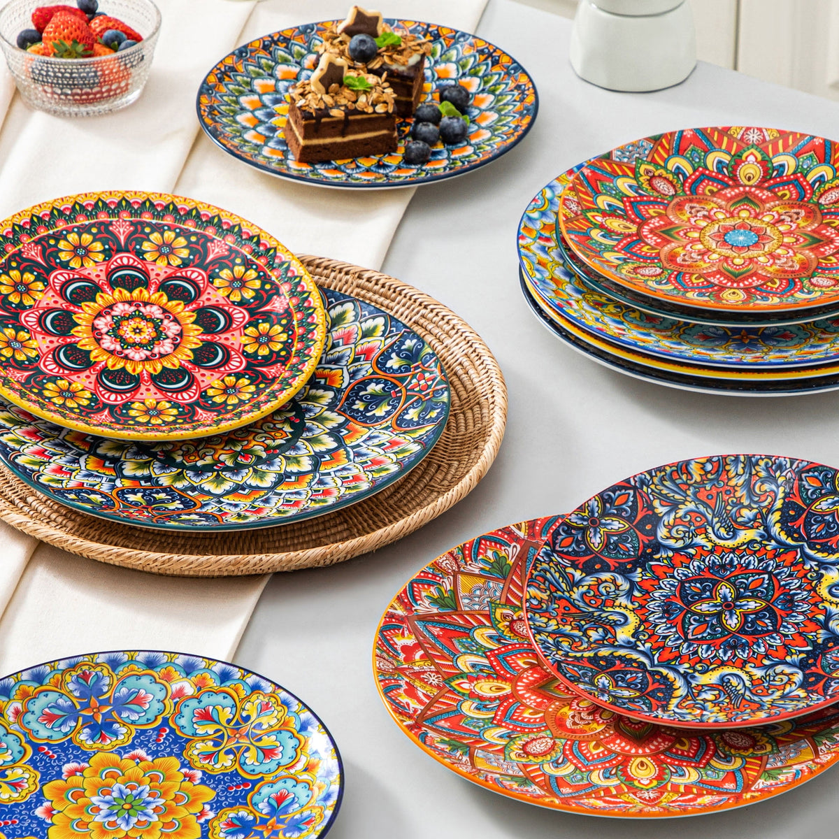 Vancasso Dinner Plates Set of 6, 8.5" Ceramic Dessert Plates, Dinnerware Dishes Set for Salad, Snack, Cake, Microwave & Dishwasher Safe, Bohemian Style, Series LUMI
