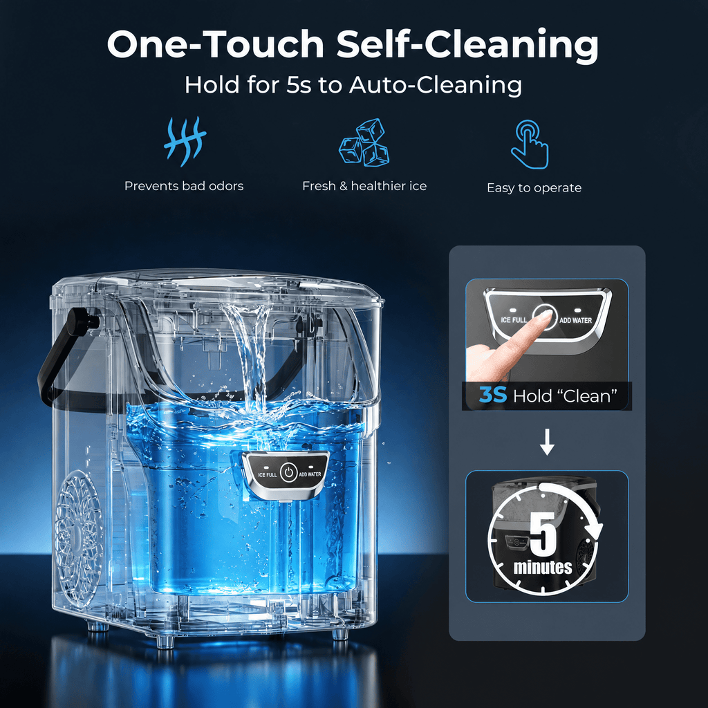 Snowyermine Nugget Ice Maker Countertop with Handle, 35lbs/Day Portable Pebble Ice Machine, Chewable Sonic Ice Ready in 5 Mins, Anti-Fingerprint Matte Self-Cleaning Ice Maker for Home, Kitchen, Party