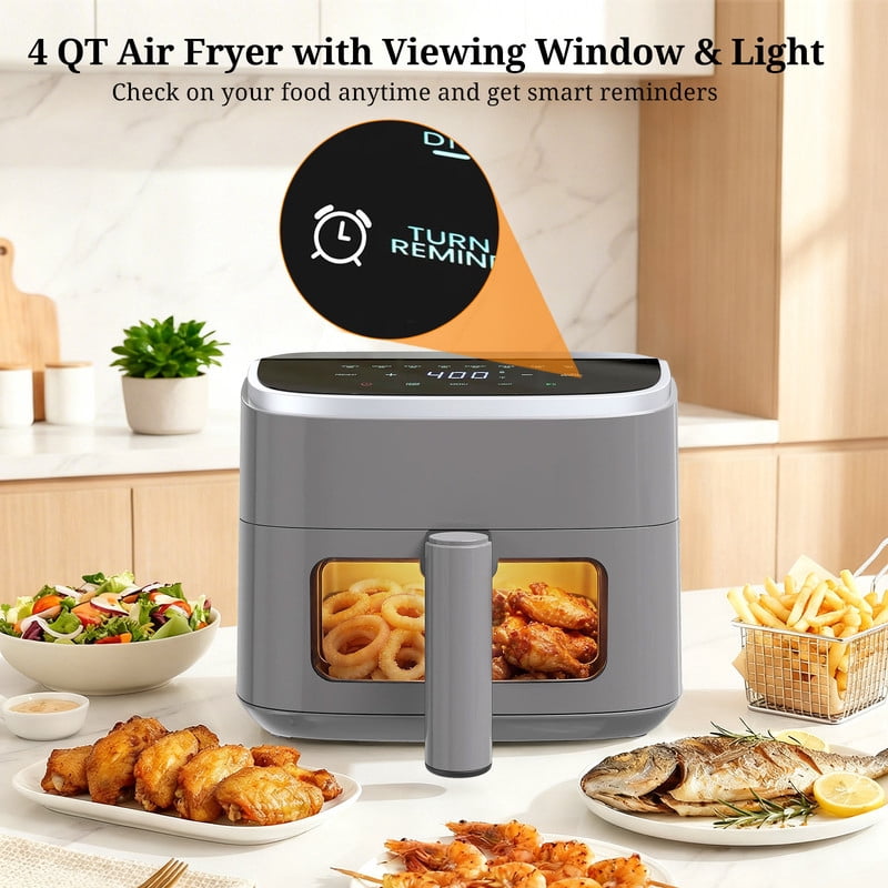 Simenmax Air Fryer, 6-Quart with Viewing Window, 12-in-1 Functions - Air Fry, Roast, Reheat, Dehydrate, Bake, Steam, and More, 400°F Max Temperature, Gray