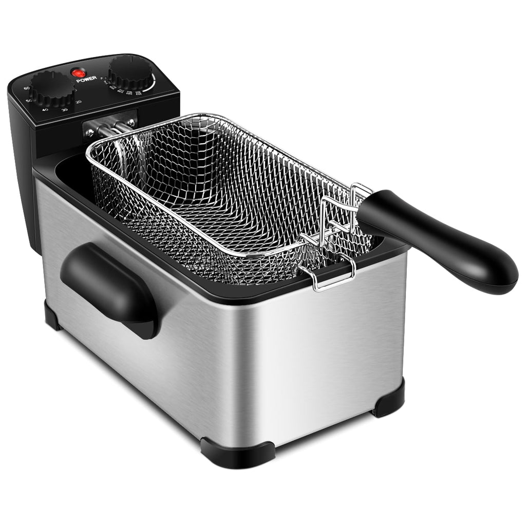 Costway Electric Deep Fryer 3.2 QT/12-Cup Stainless Steel 1700W with Frying Basket Silver