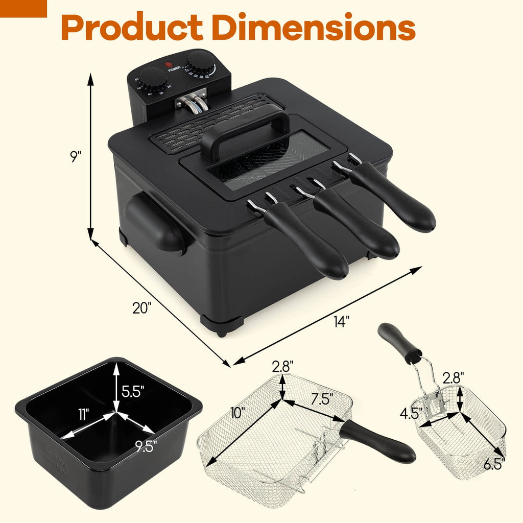 Costway Electric Deep Fryer 5.3 QT/21-Cup Stainless Steel 1700W with Triple Basket Silver