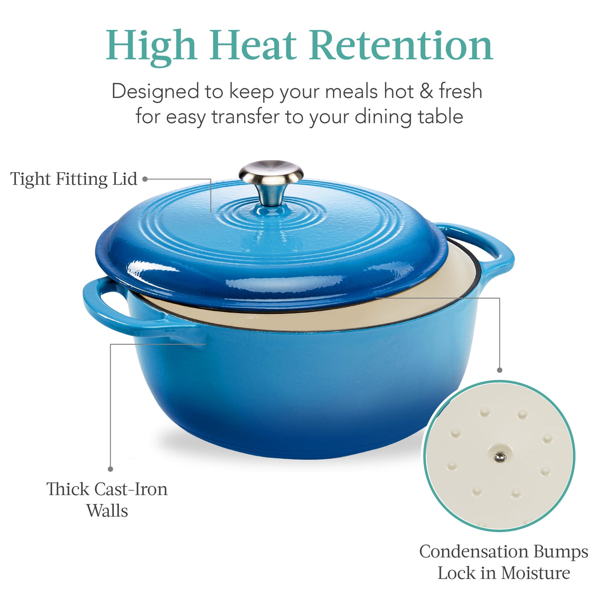 Best Choice Products 6 Quart Enamel Cast-Iron Dutch Oven, Heavy-Duty Cookware w/ Dual Handles, Lid - Cornflower Blue
