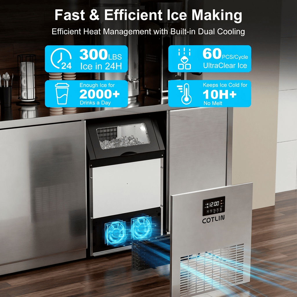 OUTBID Ice Maker Machine Crystal Clear Bullet Ice 52 lbs/24H with Spray Technology, Undercounter Commercial Ice Cube Maker, Built-In for Home Bar and Kitchen