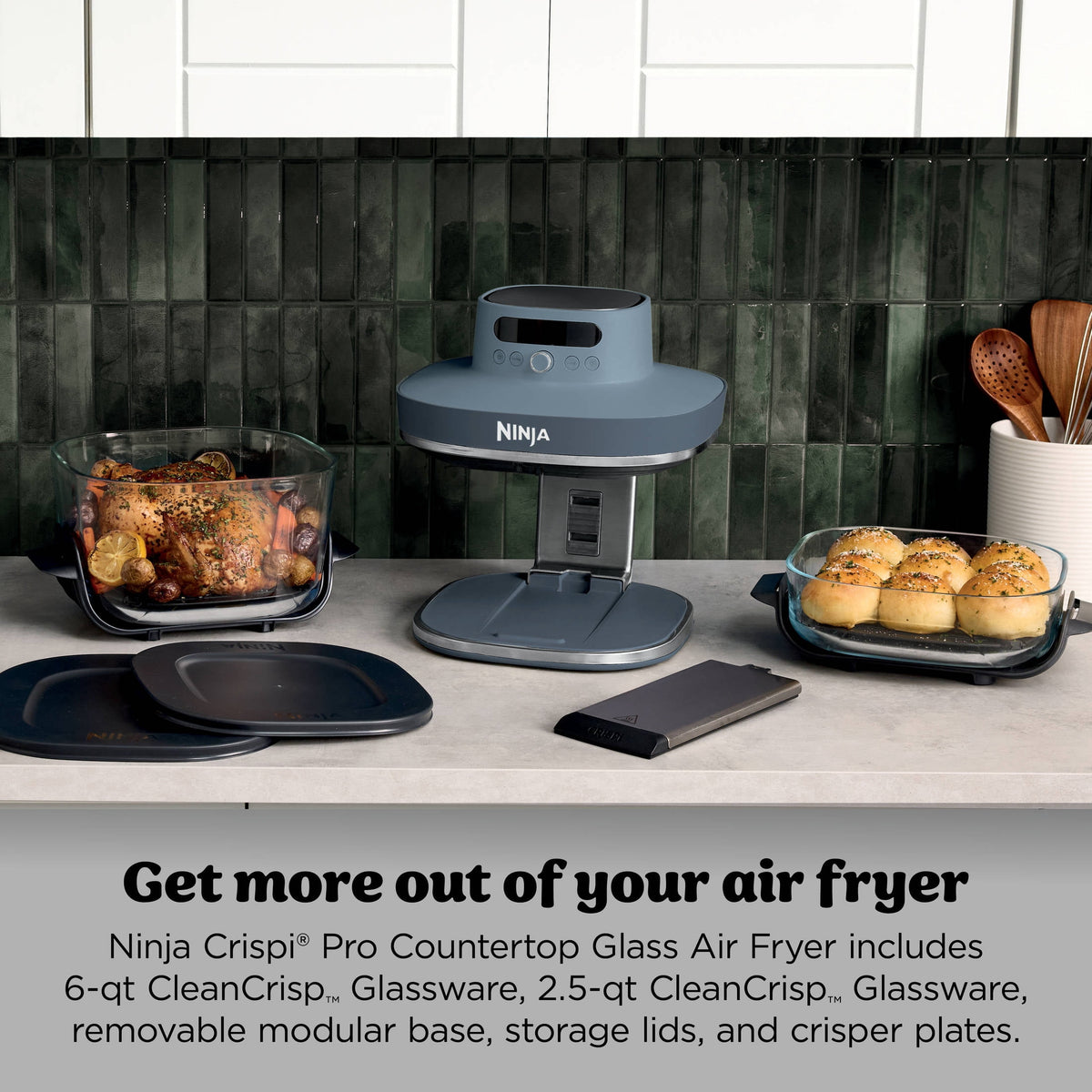 Ninja Crispi Pro Glass Air Fryer 6-Qt & 2.5-Qt, 6-in-1, Air Fry, Bake, Dehydrate, Dishwasher Safe, AS101LG Dove
